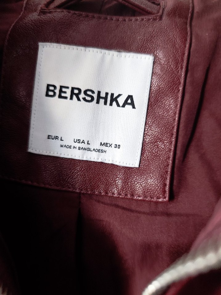 Bordo Oversize suni deri ceket- Bershka - Görsel 2