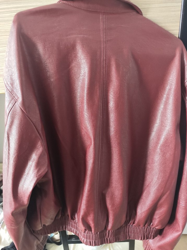 Bordo Oversize suni deri ceket- Bershka - Görsel 3