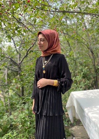 Uzun Siyah Piliseli Kadın Elbise - Görsel 2