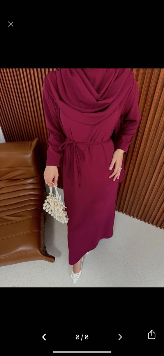 Bordo Uzun Kollu Drapeli Kadın Elbise - Görsel 2