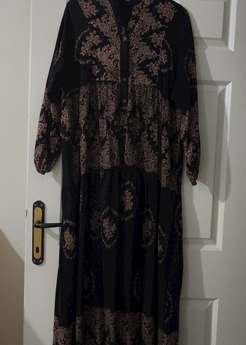 Dantel Detaylı Bohem Uzun Kahverengi Elbise - Görsel 2