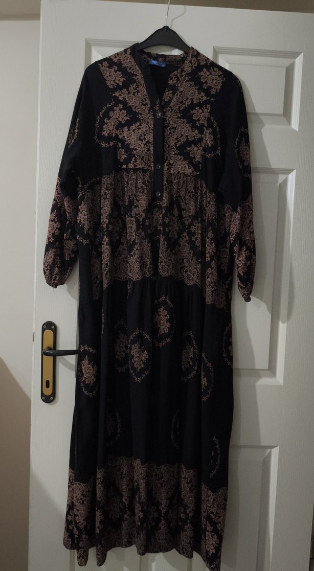 Dantel Detaylı Bohem Uzun Kahverengi Elbise - Görsel 2