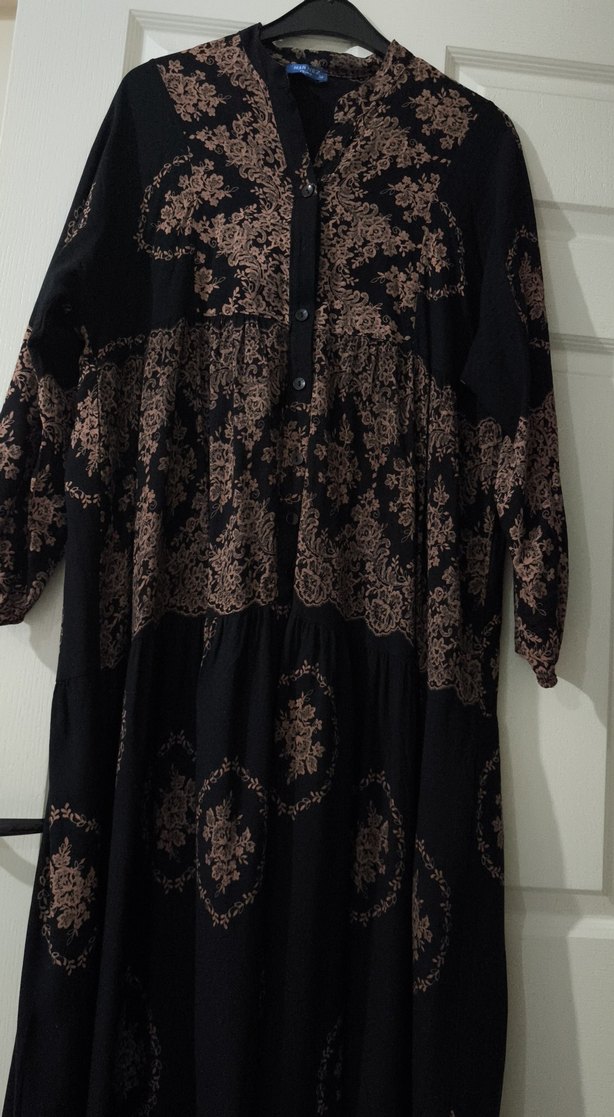 Dantel Detaylı Bohem Uzun Kahverengi Elbise - Görsel 3