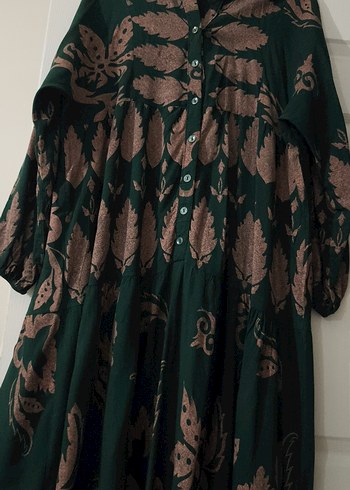 Uzun Yeşil Bohem Desenli Gömlek Elbise - Görsel 2