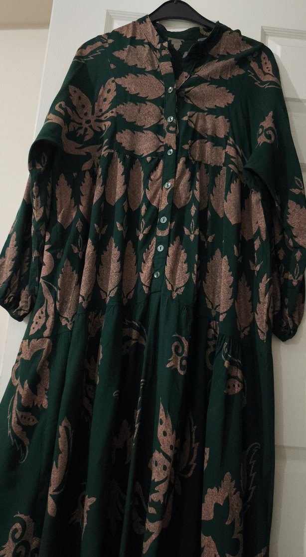 Uzun Yeşil Bohem Desenli Gömlek Elbise - Görsel 2