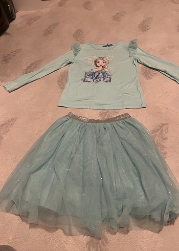 Kız Çocuk Turkuaz Uzun Kollu Parlak Elbise orijinal frozen lisan - Görsel 2