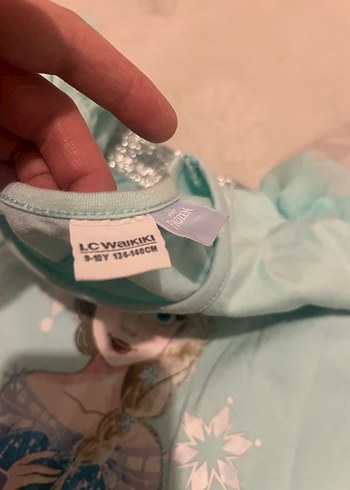 Kız Çocuk Turkuaz Uzun Kollu Parlak Elbise orijinal frozen lisan - Görsel 4