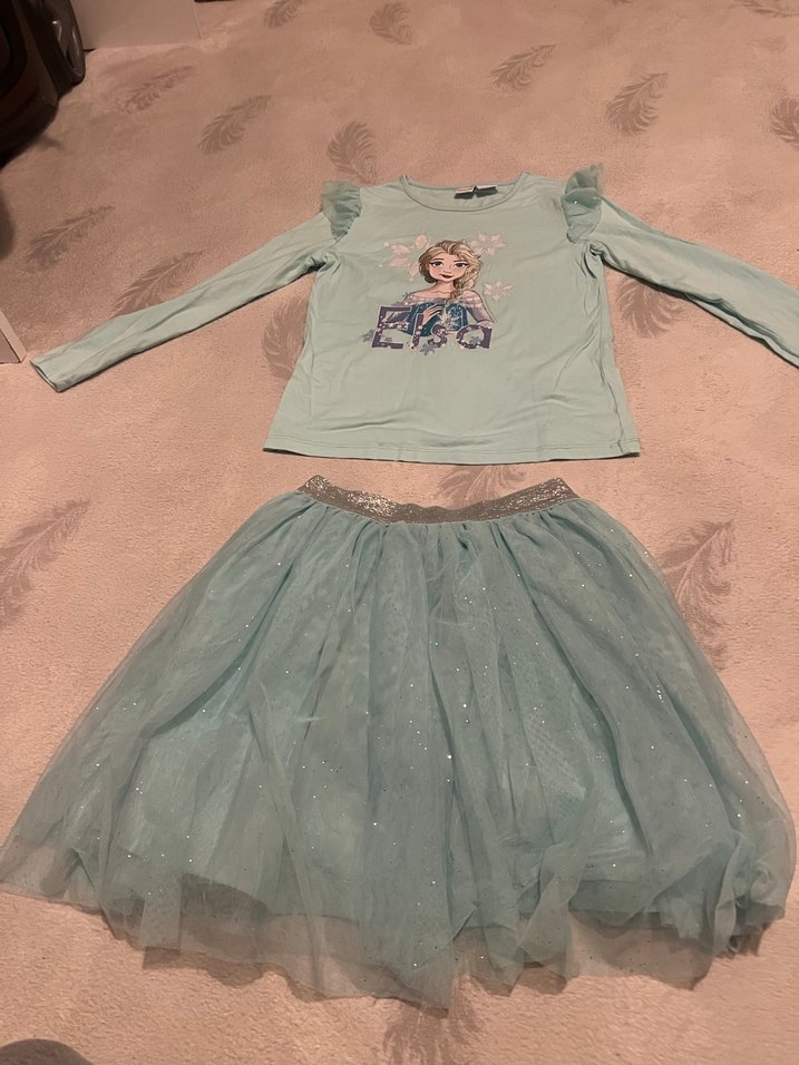 Kız Çocuk Turkuaz Uzun Kollu Parlak Elbise orijinal frozen lisan - Görsel 2