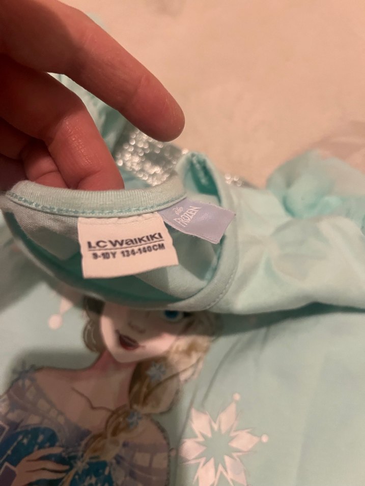 Kız Çocuk Turkuaz Uzun Kollu Parlak Elbise orijinal frozen lisan - Görsel 4