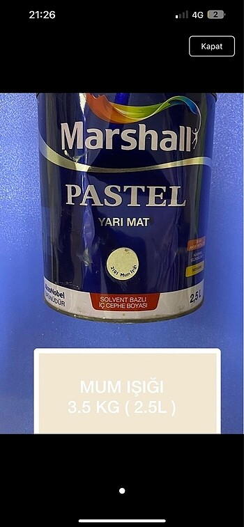 Marshall 3.5 Kg Yağlı Boya Mum Işığı