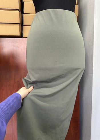 Kadın Haki Uzun Düz Etek yırtmaçlı - Görsel 4