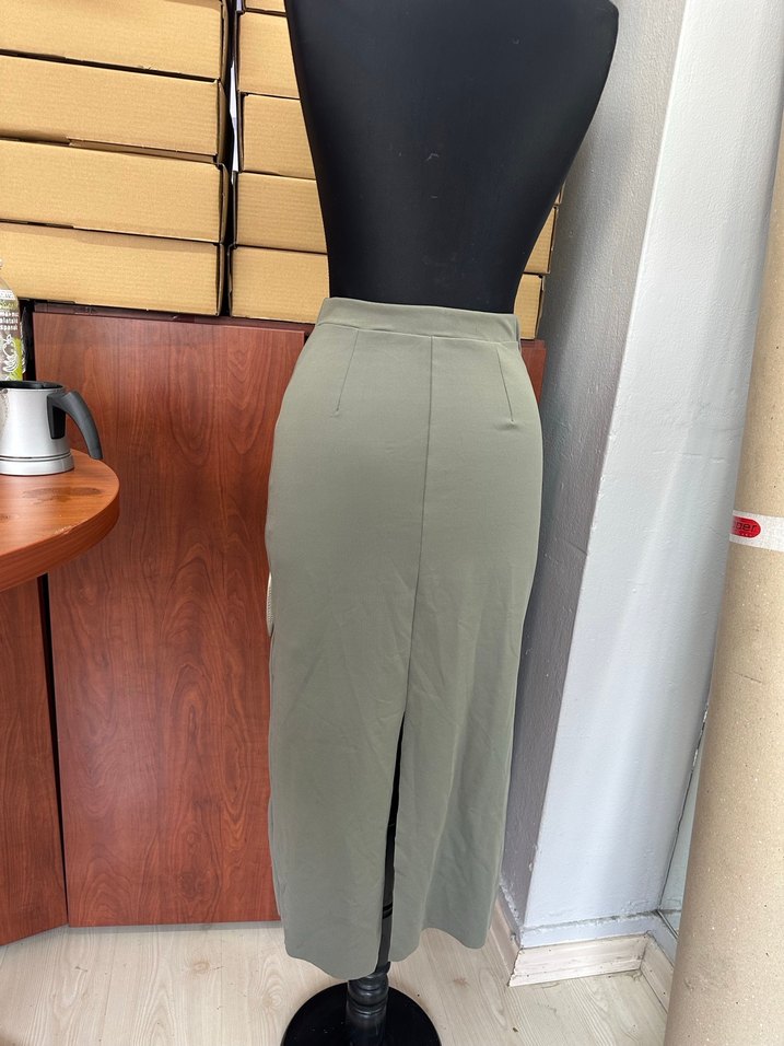 Kadın Haki Uzun Düz Etek yırtmaçlı - Görsel 2