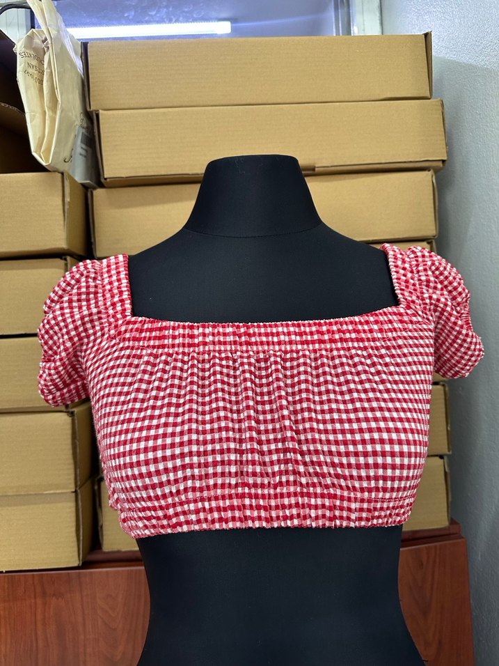 Kareli Kırmızı Mini Bluz - Görsel 2