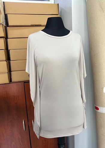 Bej Kadın Uzun Kollu Salaş Bluz - Görsel 2