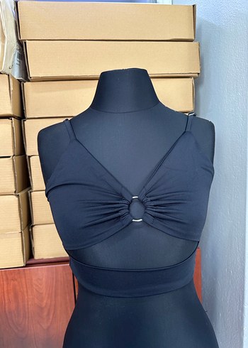 Siyah Strappy Kadın Bustier crop - Görsel 2