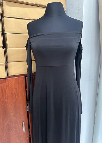 Uzun Siyah Straplez Drapeli Elbise - Görsel 2