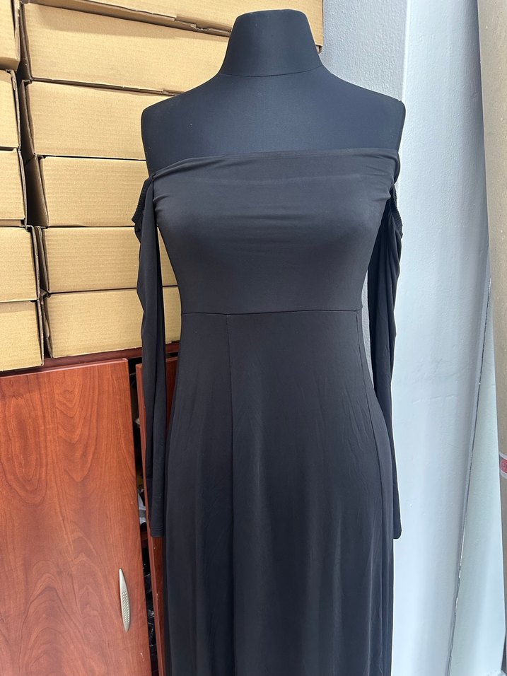 Uzun Siyah Straplez Drapeli Elbise - Görsel 2