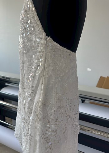 Parlak Beyaz Midi elbise - Görsel 4