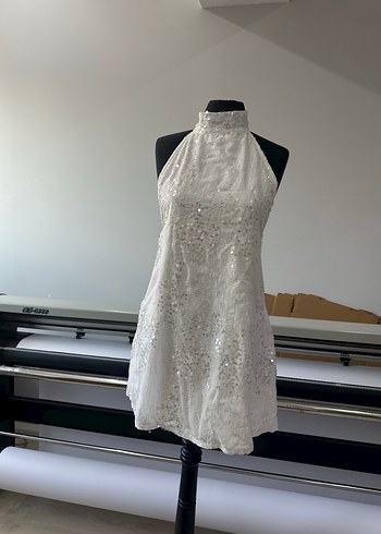 Parlak Beyaz Midi elbise - Görsel 2