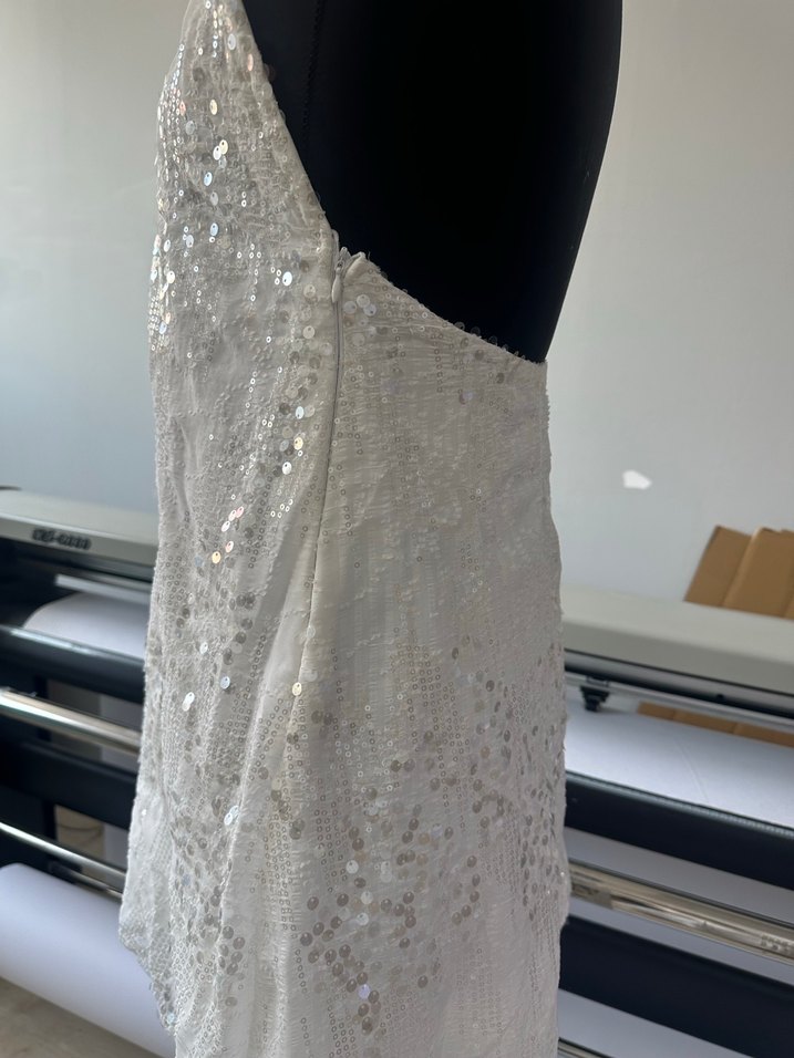 Parlak Beyaz Midi elbise - Görsel 4