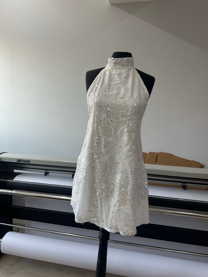 Parlak Beyaz Midi elbise - Görsel 2