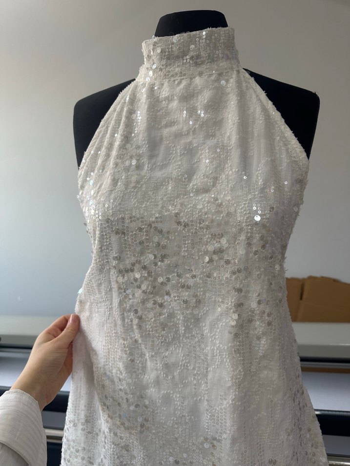 Parlak Beyaz Midi elbise - Görsel 5