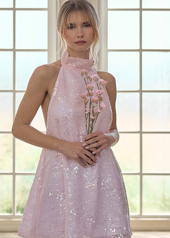 Kısa Pembe Mini elbise - Görsel 2