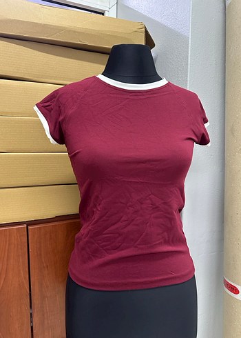 Bordo Kısa Kollu Kadın Tişört - Görsel 2