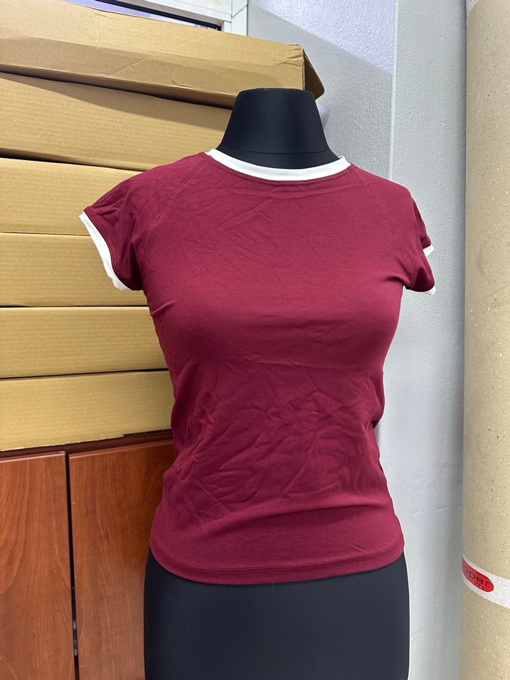 Bordo Kısa Kollu Kadın Tişört - Görsel 2