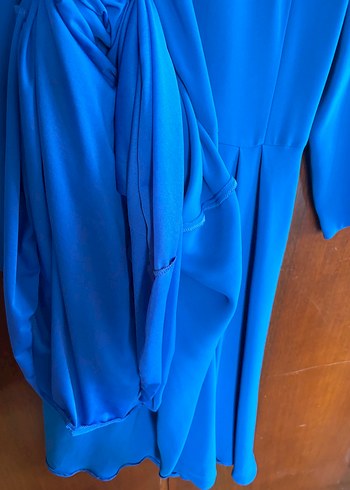 Mavi Piliseli Midi Kadın Elbise - Görsel 5