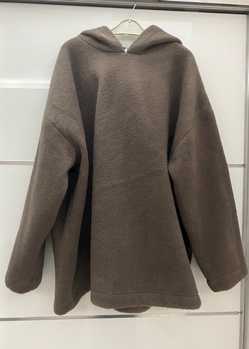 Kahverengi Kapüşonlu Rahat Polar Sweatshirt