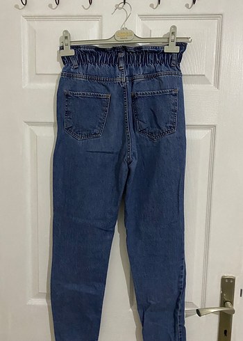 Diğer Kadın Mavi Bel Detaylı Bol Kesim Denim Pantolon