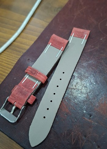 Kırmızı Vintage Erkek Saat Kayışı - Görsel 3