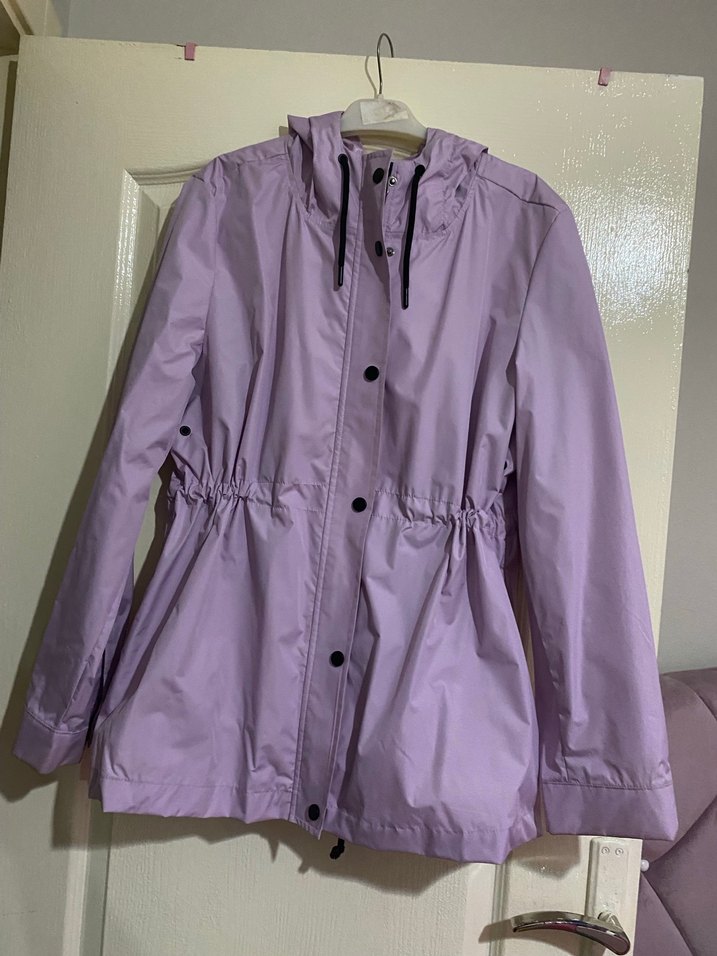 Düğmeli Midi Mor Kadın Yağmurluk - Görsel 2