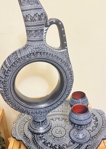 El İşçiliği Siyah-Beyaz Desenli Seramik Set - Görsel 10