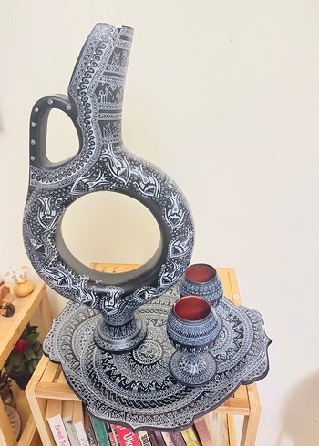 El İşçiliği Siyah-Beyaz Desenli Seramik Set - Görsel 9