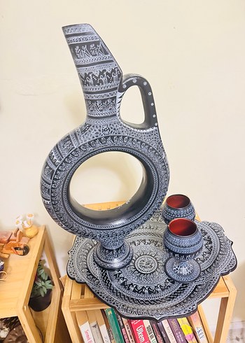 El İşçiliği Siyah-Beyaz Desenli Seramik Set - Görsel 2