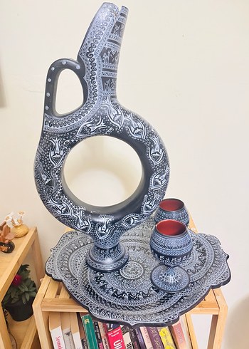 El İşçiliği Siyah-Beyaz Desenli Seramik Set - Görsel 6