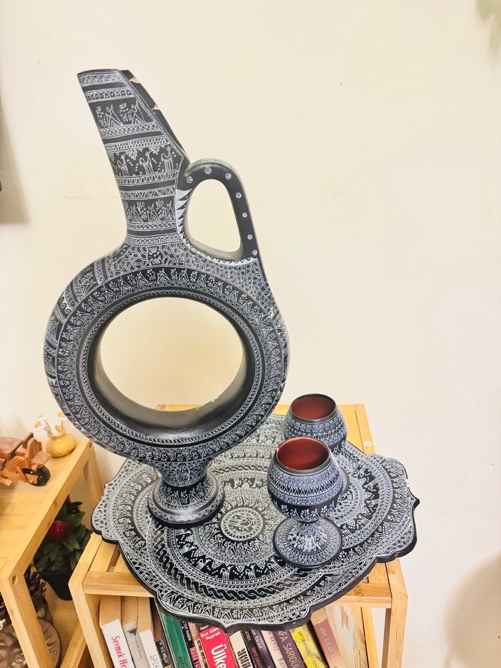 El İşçiliği Siyah-Beyaz Desenli Seramik Set - Görsel 5