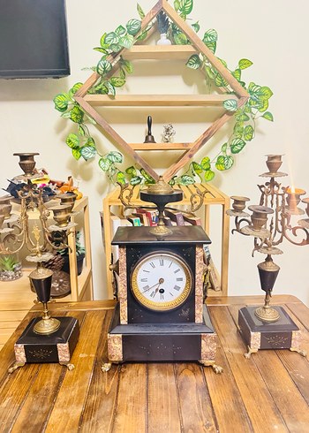 Klasik Siyah Masa Saati ve Şamdan Seti - Görsel 17