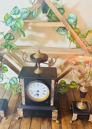 Klasik Siyah Masa Saati ve Şamdan Seti - Görsel 10