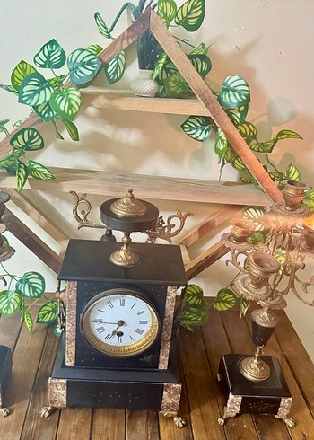 Klasik Siyah Masa Saati ve Şamdan Seti - Görsel 14