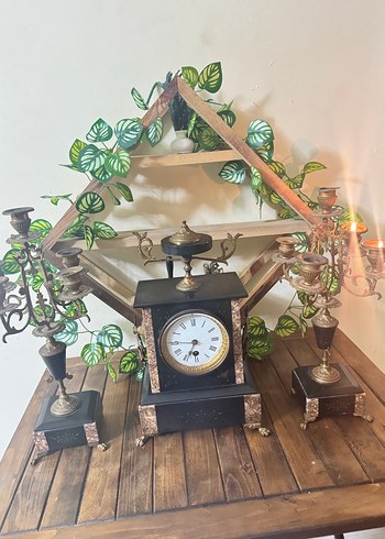 Klasik Siyah Masa Saati ve Şamdan Seti - Görsel 5