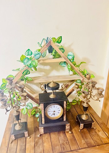 Klasik Siyah Masa Saati ve Şamdan Seti - Görsel 4