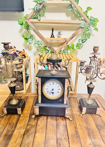 Klasik Siyah Masa Saati ve Şamdan Seti - Görsel 20