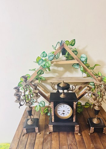 Klasik Siyah Masa Saati ve Şamdan Seti - Görsel 3