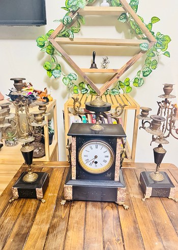 Klasik Siyah Masa Saati ve Şamdan Seti - Görsel 19