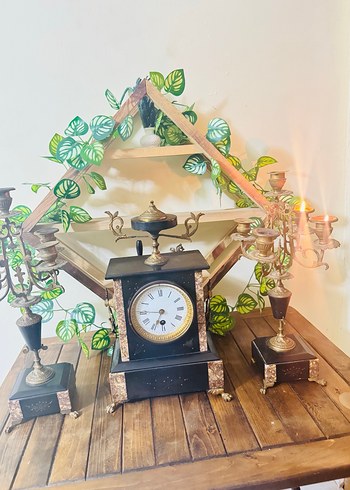 Klasik Siyah Masa Saati ve Şamdan Seti - Görsel 8