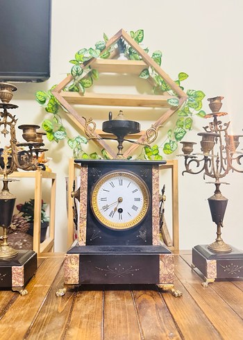 Klasik Siyah Masa Saati ve Şamdan Seti - Görsel 16