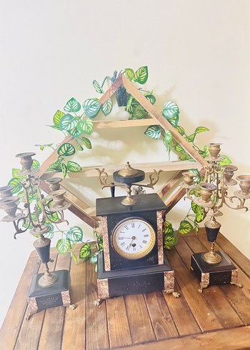 Klasik Siyah Masa Saati ve Şamdan Seti - Görsel 6